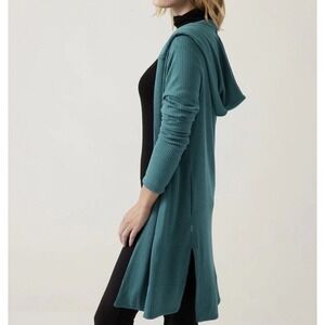 Athleta‎ Harmony Pose Wrap Size Small Teal Green Hooded Rib Knit Lightweight